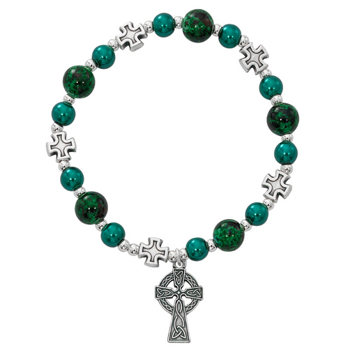 Green Celtic Cross Stretch Bracelet