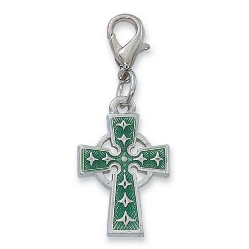 Green Enamel Clip Charm Celtic Cross