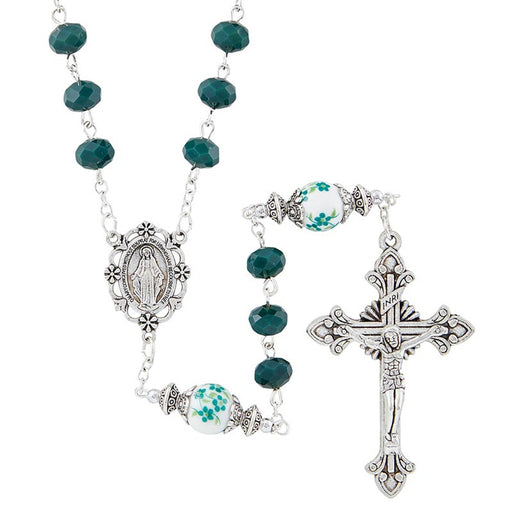 Green Florentine Collection Rosary With Miraculous Center