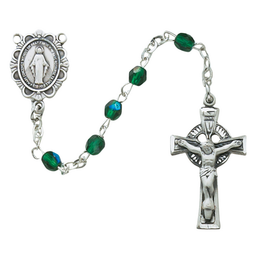 Green Irish Celtic Crucifix Miraculous Medal Rosary