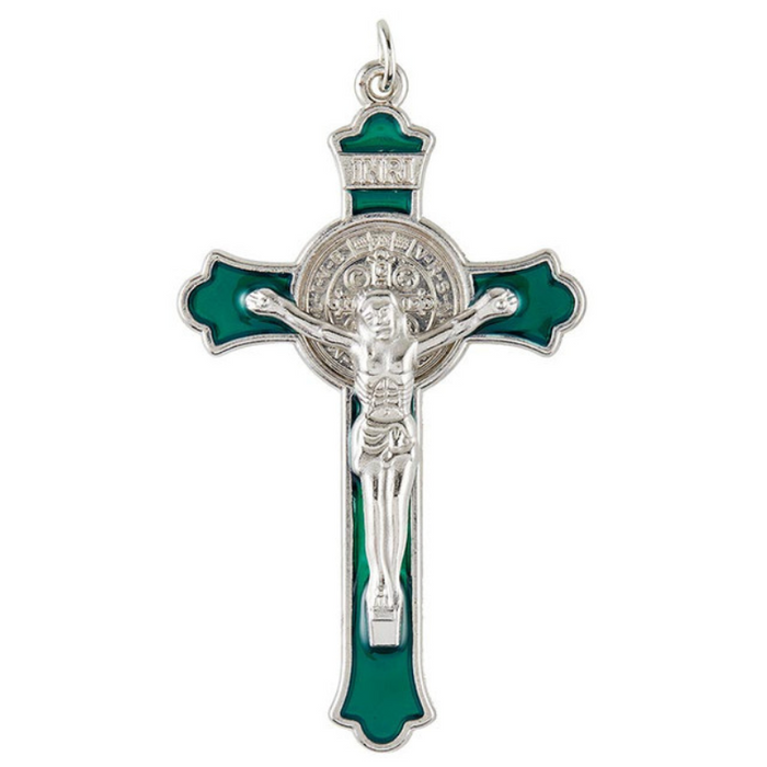 Green Saint Benedict Crucifix - 12 Pieces Per Package