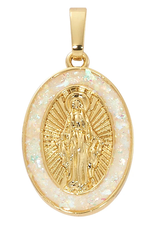 Gold Plated Mother of Pearl Miraculous Medal Necklace – Adjustable 16-18" Chain