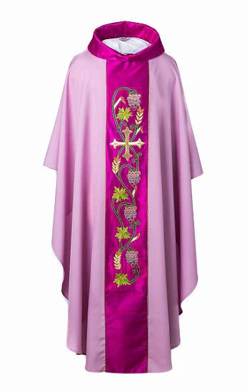 HB135 - Hand Embroidered Chasuble on Luxurious Art Silk Duoponi with Orphrey Detail