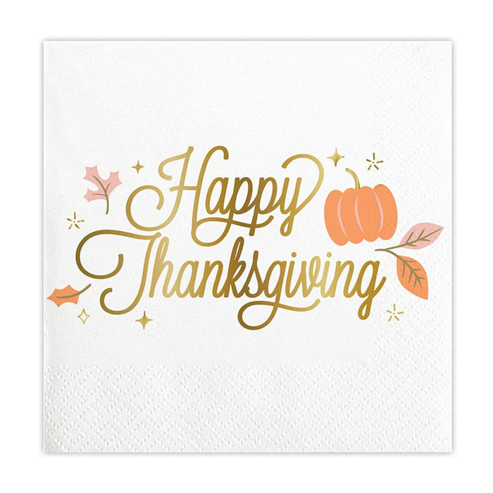 Happy Thanksgiving Foil Beverage Napkins - 6 Pieces Per Package