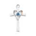 Heart Cross in Sterling Silver w/ Blue Glass Stone and 18" Rhodium Plated Chain