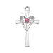 Heart Cross in Sterling Silver w/ Pink Glass Stone and 18" Rhodium Plated Chain