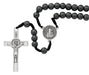 Hematite Beaded Rosary, Hematite Auto Rosary And Holy Card with Crucifix - St. Benedict Father's Day Gift Set