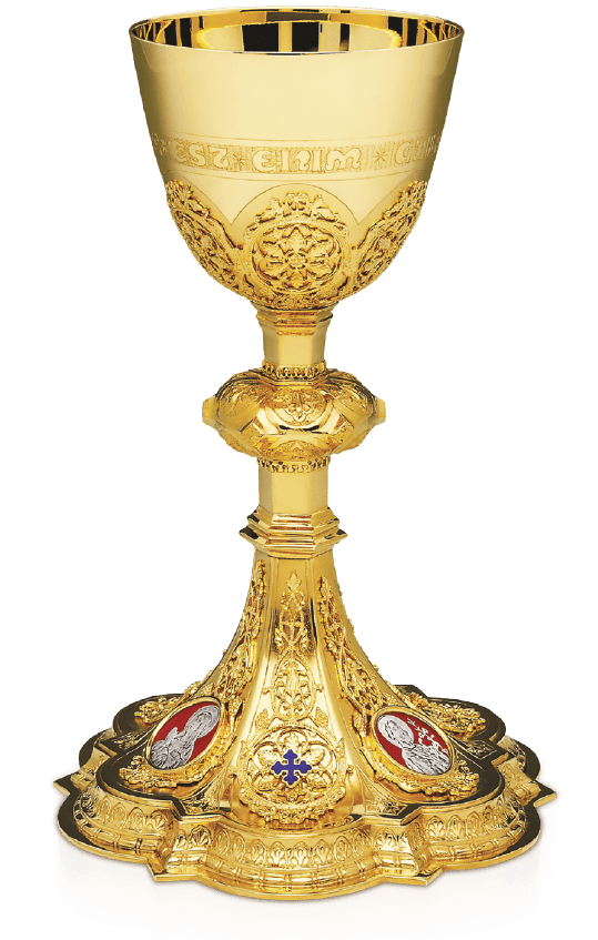 Filigree Catholic Chalice & Deep Well Paten Set with Case