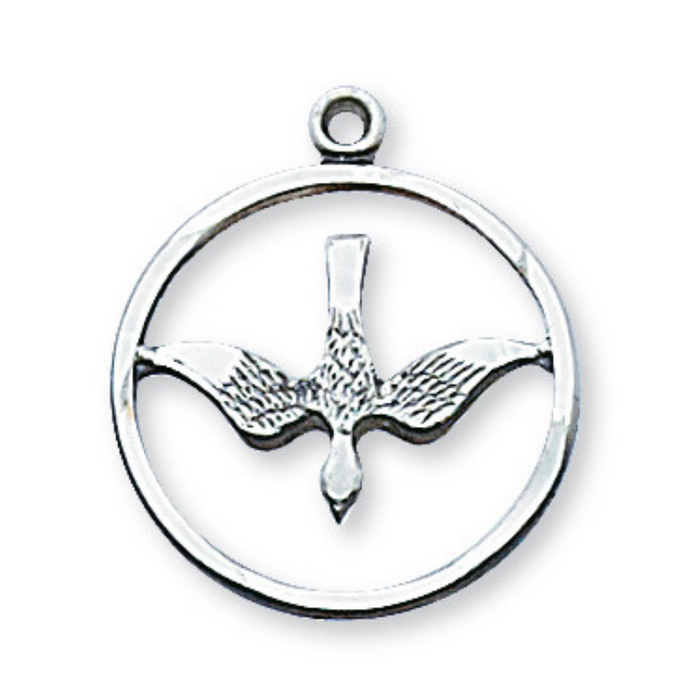 Holy Spirit Medal Sterling Silver with 18" Rhodium Plated Brass Chain