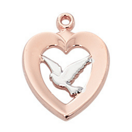 Holy Spirit Medal Two-Tone Sterling Silver Rose Gold with 18" Rhodium Plated Chain