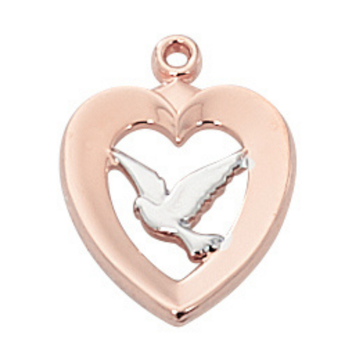 Holy Spirit Medal Two-Tone Sterling Silver Rose Gold with 18" Rhodium Plated Chain