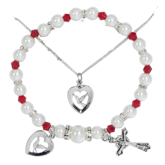Holy Spirit Necklace and Ruby Bracelet Set
