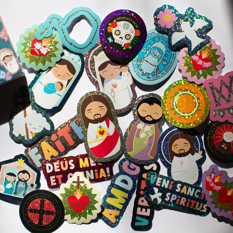 Catholic Holographic Glitter Vinyl Sticker 24 Pack Box