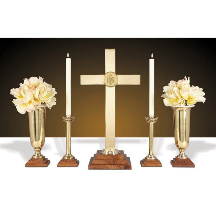 IHS Altar Cross with Wooden Base