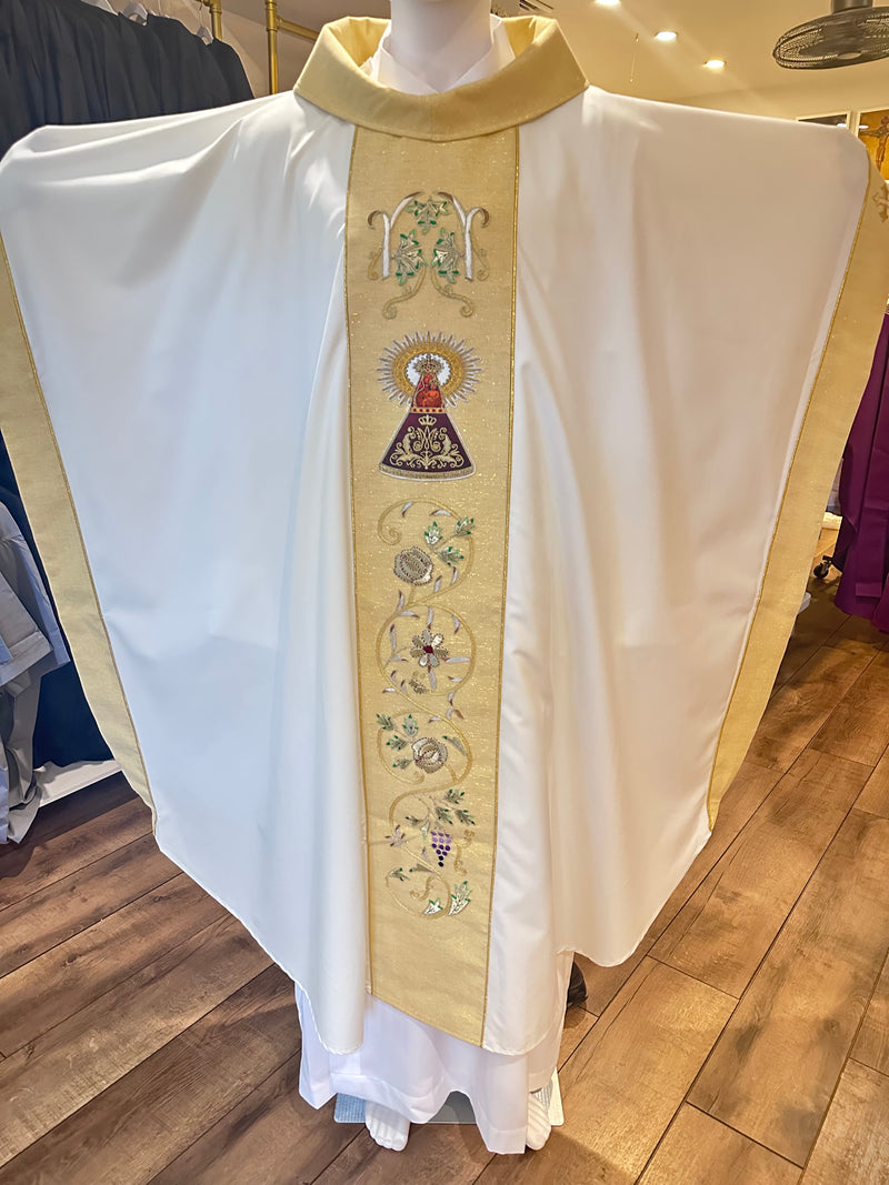 Our Lady of the Pillar Chasuble | Embroidered Ivory & Gold Marian Vestment