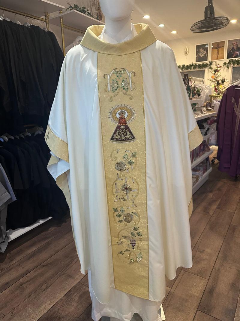 Our Lady of the Pillar Chasuble | Embroidered Ivory & Gold Marian Vestment