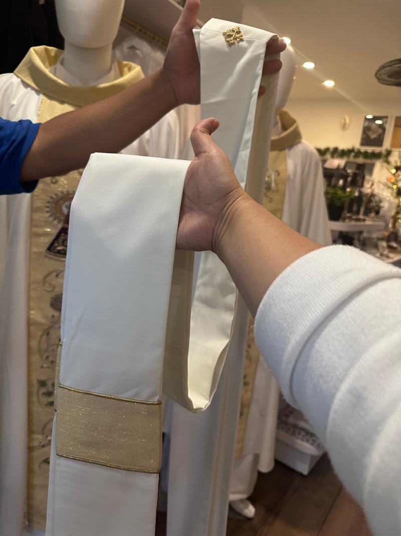 Our Lady of the Pillar Chasuble | Embroidered Ivory & Gold Marian Vestment