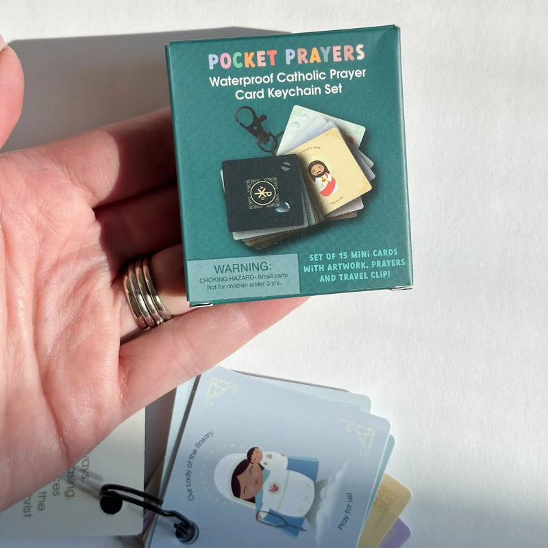 Pocket Prayers Waterproof Catholic Prayer Card Keychain Set