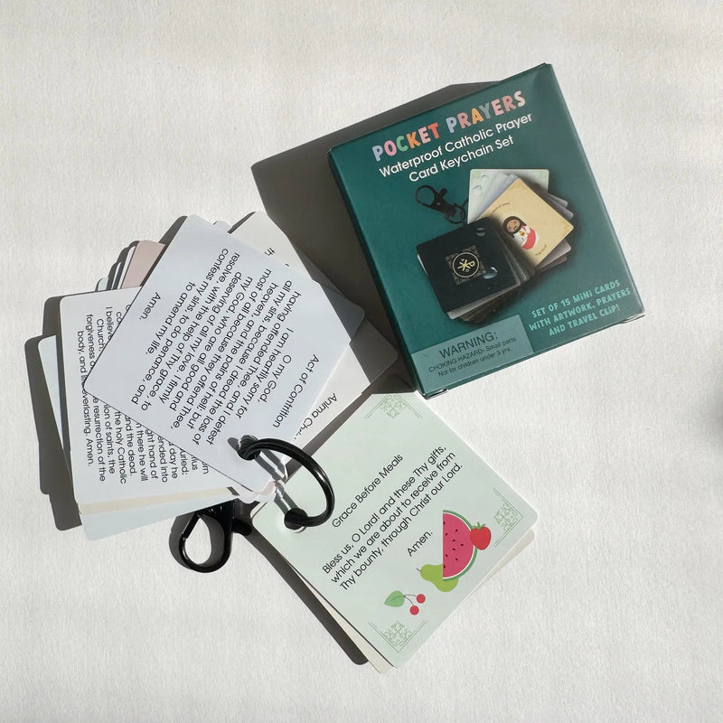 Pocket Prayers Waterproof Catholic Prayer Card Keychain Set