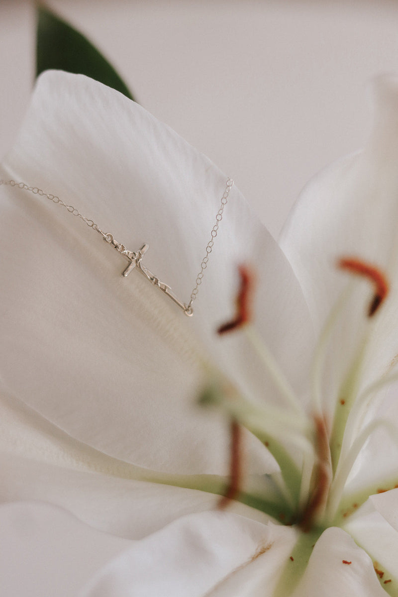 St. Joseph Lily Cross Necklace in Silver