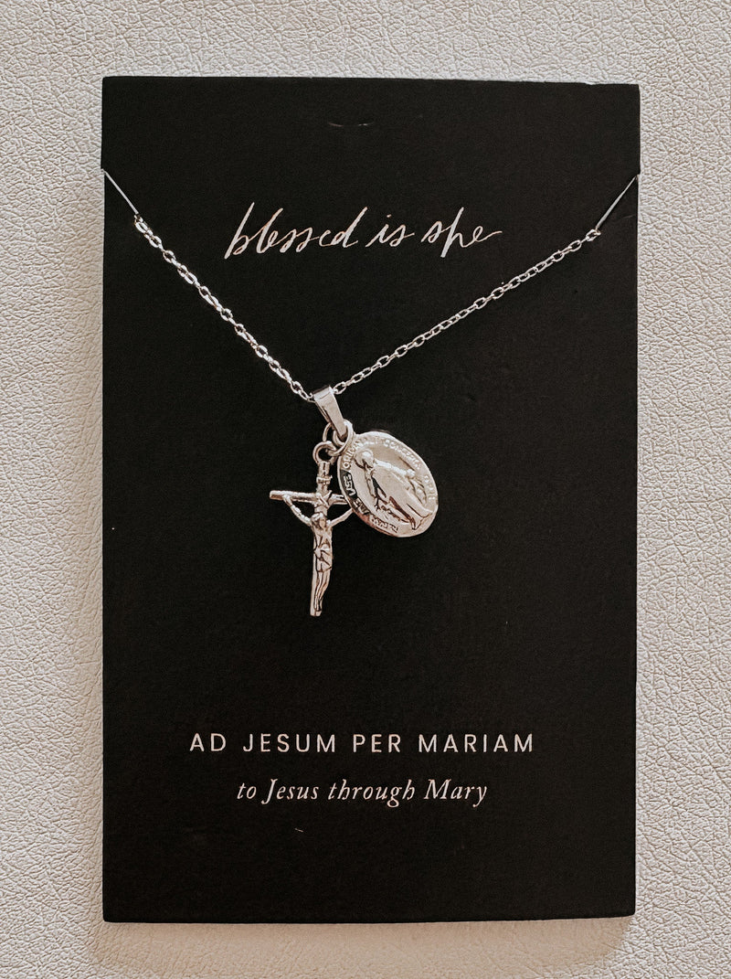 Silver Dainty Crucifix & Miraculous Medal Necklace