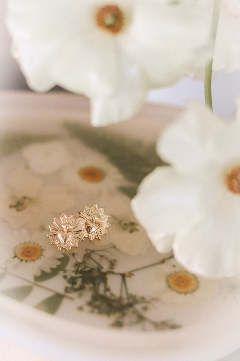 Sacred Heart Earrings in Gold Vermeil