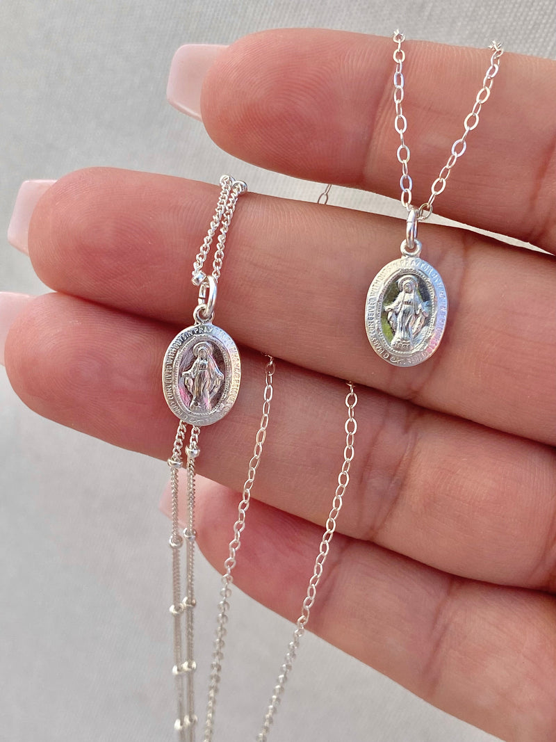 Dainty Miraculous Medal Necklace in Silver
