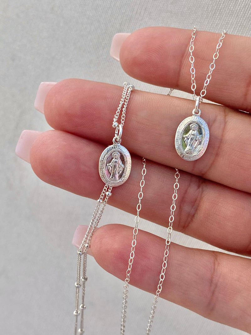 Dainty Miraculous Medal Necklace in Silver