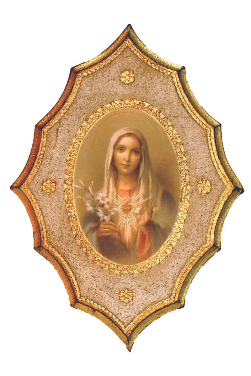 Immaculate Heart of Mary Florentine Plaque – Made in Italy, Religious Wall Art