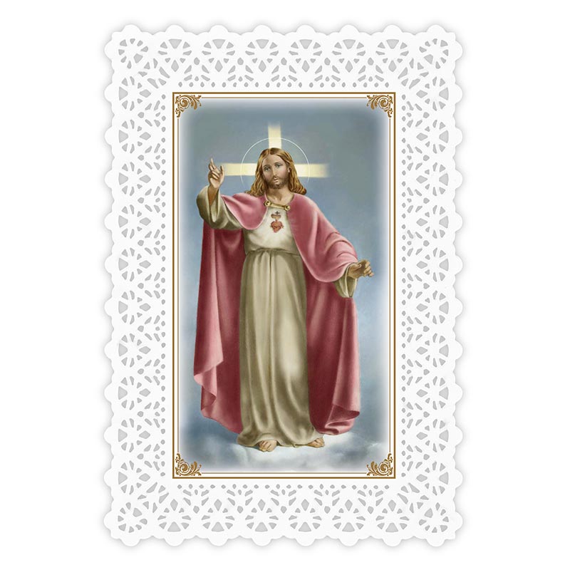 Invocation To The Sacred Heart Of Jesus Lace Holy Card — Agapao Store