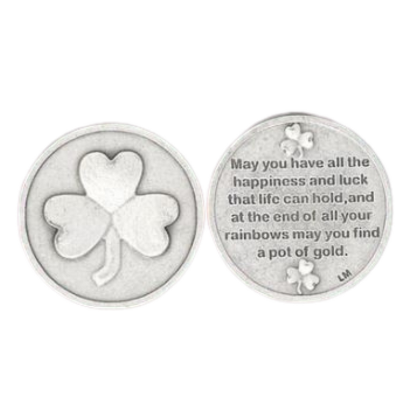 Irish Shamrock Prayer Token Coin - Pocket Silver Tone Italian Prayer Token Shamrock Token Shamrock Prayer Token