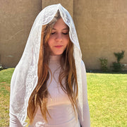 Jerusalem Veil – White Lace Mantilla for Women (48″ x 24″) – Elegant Religious Headcovering for Mass and Devotions