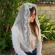 Jerusalem Veil – White Lace Mantilla for Women (48″ x 24″) – Elegant Religious Headcovering for Mass and Devotions