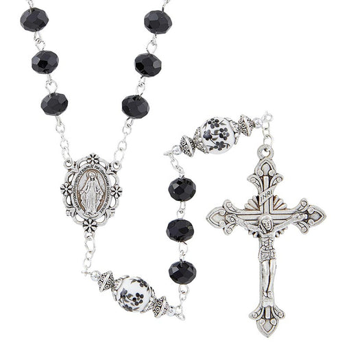 Jet Florentine Collection Rosary With Miraculous Center