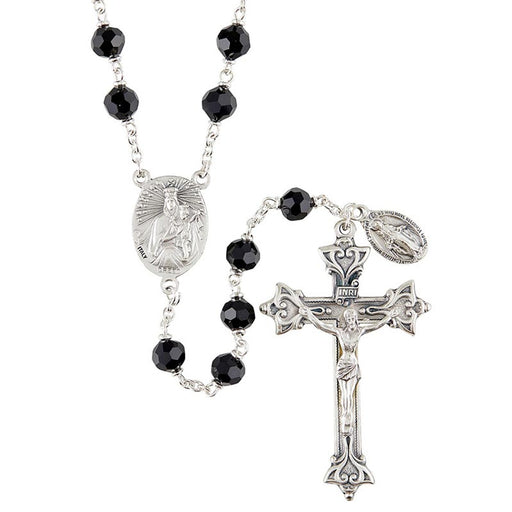 Jet Vienna Collection Sacred Heart Rosary With Miraculous Medal Dangle