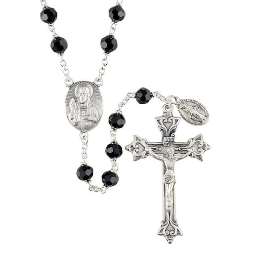 Jet Vienna Collection Sacred Heart Rosary With Miraculous Medal Dangle