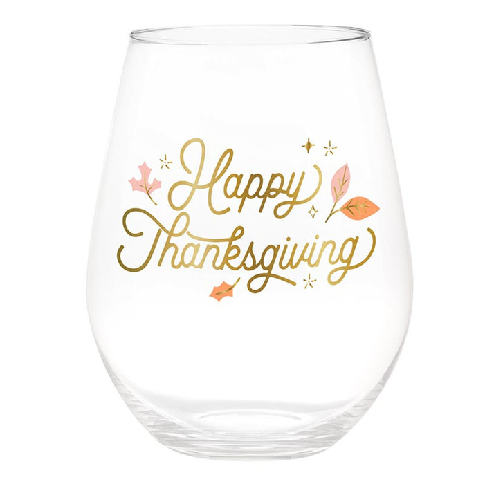 Jumbo Stemless Wine Glass - Happy Thanksgiving - 6 Pieces Per Package