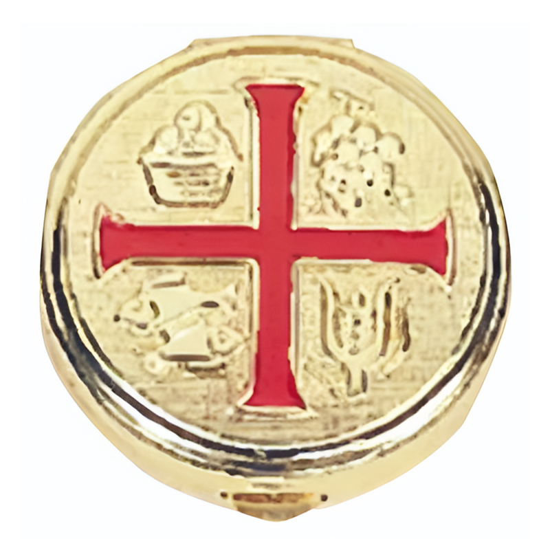 K110 Pyx with Red Enamel Cross – 1-3/4" Diameter, 10-Host Capacity