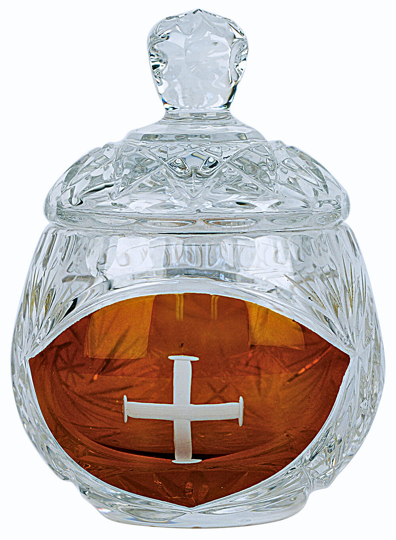 K118 Crystal Ablution Cup with Engraved Cross – 3 oz Holy Water or Ash Distribution Vessel, 3.375" Height, Liturgical Church Supply
