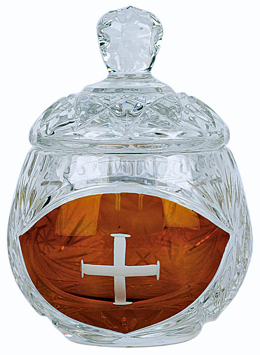 K118 Crystal Ablution Cup with Engraved Cross – 3 oz Holy Water or Ash Distribution Vessel, 3.375" Height, Liturgical Church Supply