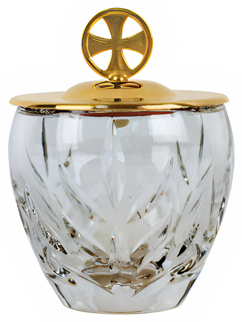 K119 Ablution Cup – 24k Gold-Plated Cross & Cover with Crystal Bowl, 6 oz Capacity, 4.375" Height, Holy Water or Ash Distribution, Liturgical Church Supply