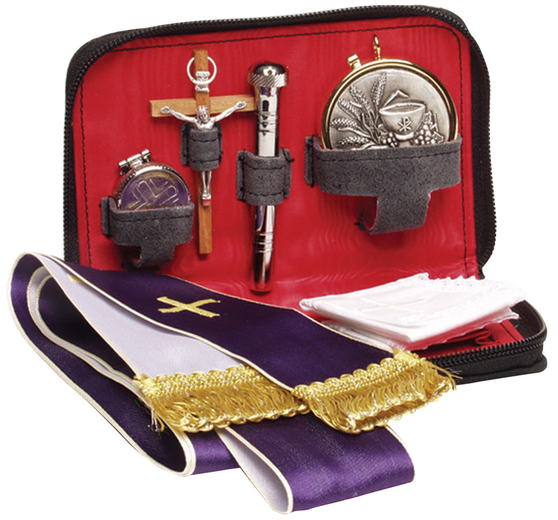 K151 Complete Sick Call Kit – Soft Suede Case with Eucharistic Supplies: Pyx, Oil Stock, Crucifix & More