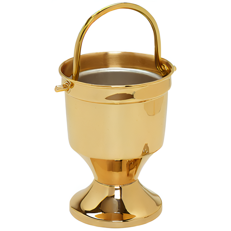 K164BBR Holy Water Pot with Sprinkler – Bright Brass, 7" Pot with 9.75" Sprinkler