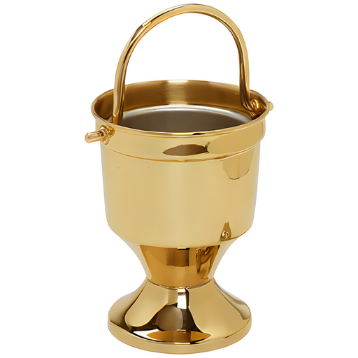 K164SBR Holy Water Pot with Sprinkler – Satin Brass, 7" Pot with 9.75" Sprinkler