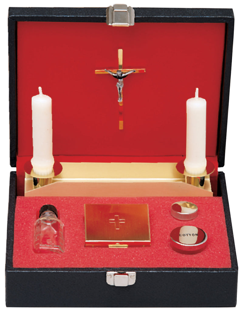 K169 Complete Sick Call Set – 8x10in Case with Pyx (20 Hosts), Crucifix, Candle Holders, Oil Stock, Glass Bottle & Cotton Container