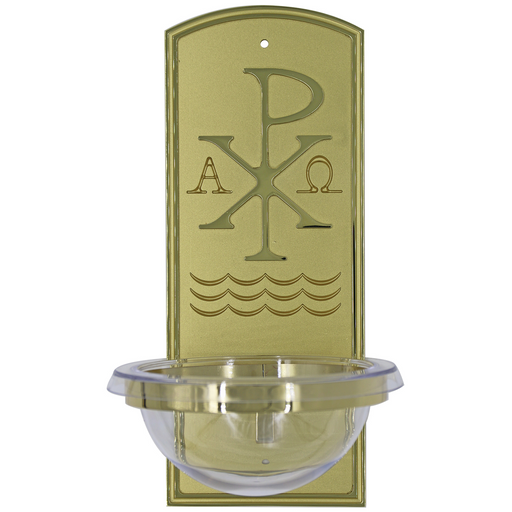 K240 Holy Water Font – Solid Brass with Acrylic Bowl, 4" x 10" Back Plate