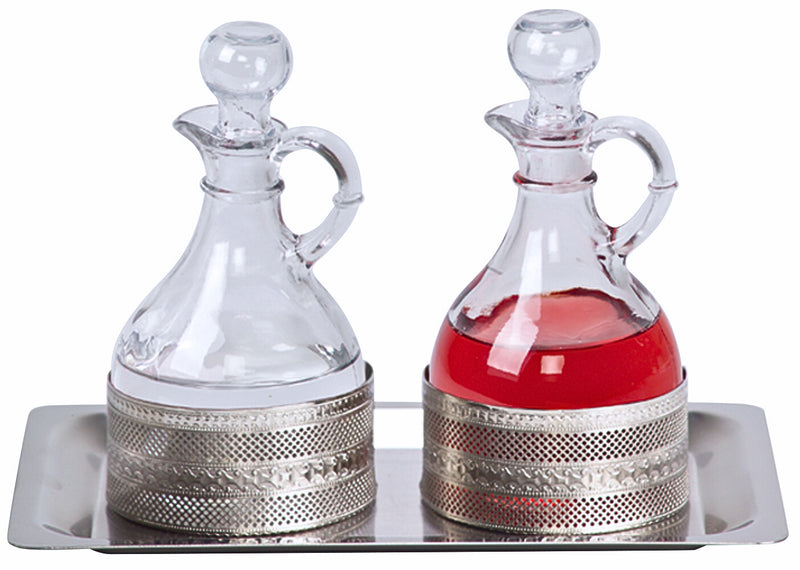 K241 Processional Cruet Set with Stainless Steel Tray – 6˝H., 10 oz. Capacity