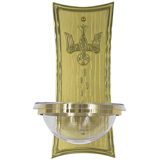 K243 Holy Water Font – Solid Brass with Acrylic Bowl, 4" x 10" Back Plate