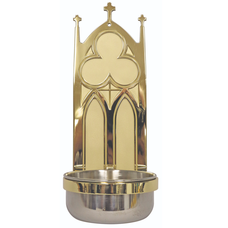 K247 Holy Water Font – Solid Brass with Stainless Steel Bowl, 3-11/16" x 10-7/16" Back Plate