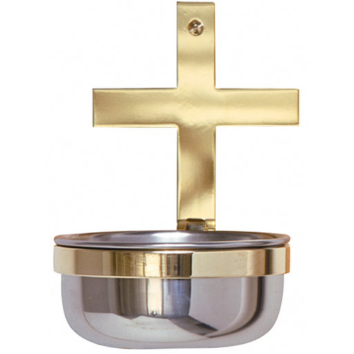K249 Holy Water Font – Stainless Steel Bowl with Solid Brass Cross, 4-1/4" Diameter